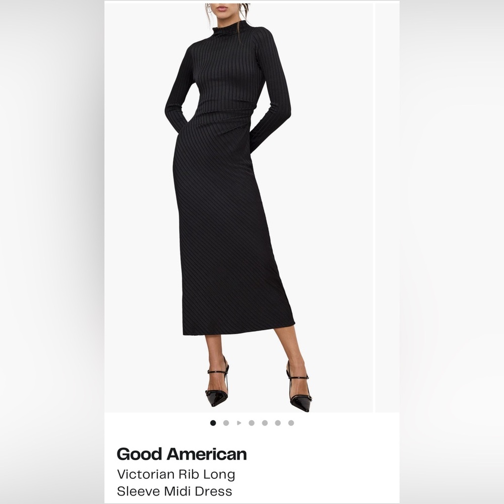 Good American Victorian Rib Long Sleeve Midi Dress